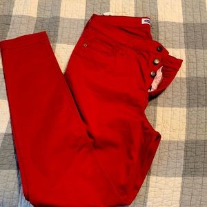 Red button fly jeans